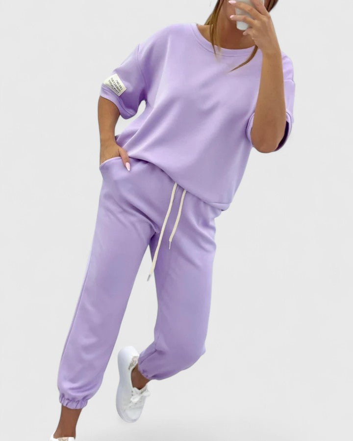 Casual women's clothing, including a plain-colored top and pants